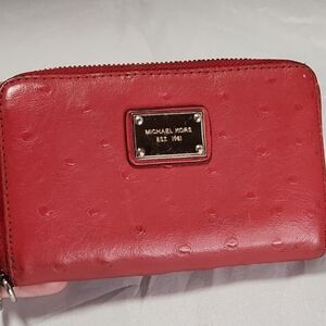 Michael Kors Red Ostrich Leather zipper Wallet Beautiful!  Preloved
